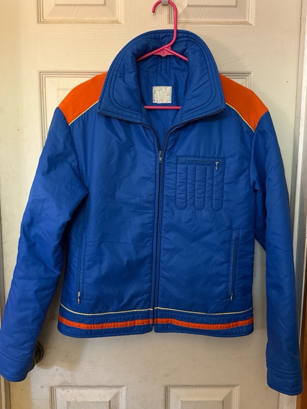 Vintage ski jacket Quilted Blue and Orange Puffer by Roffe size medium